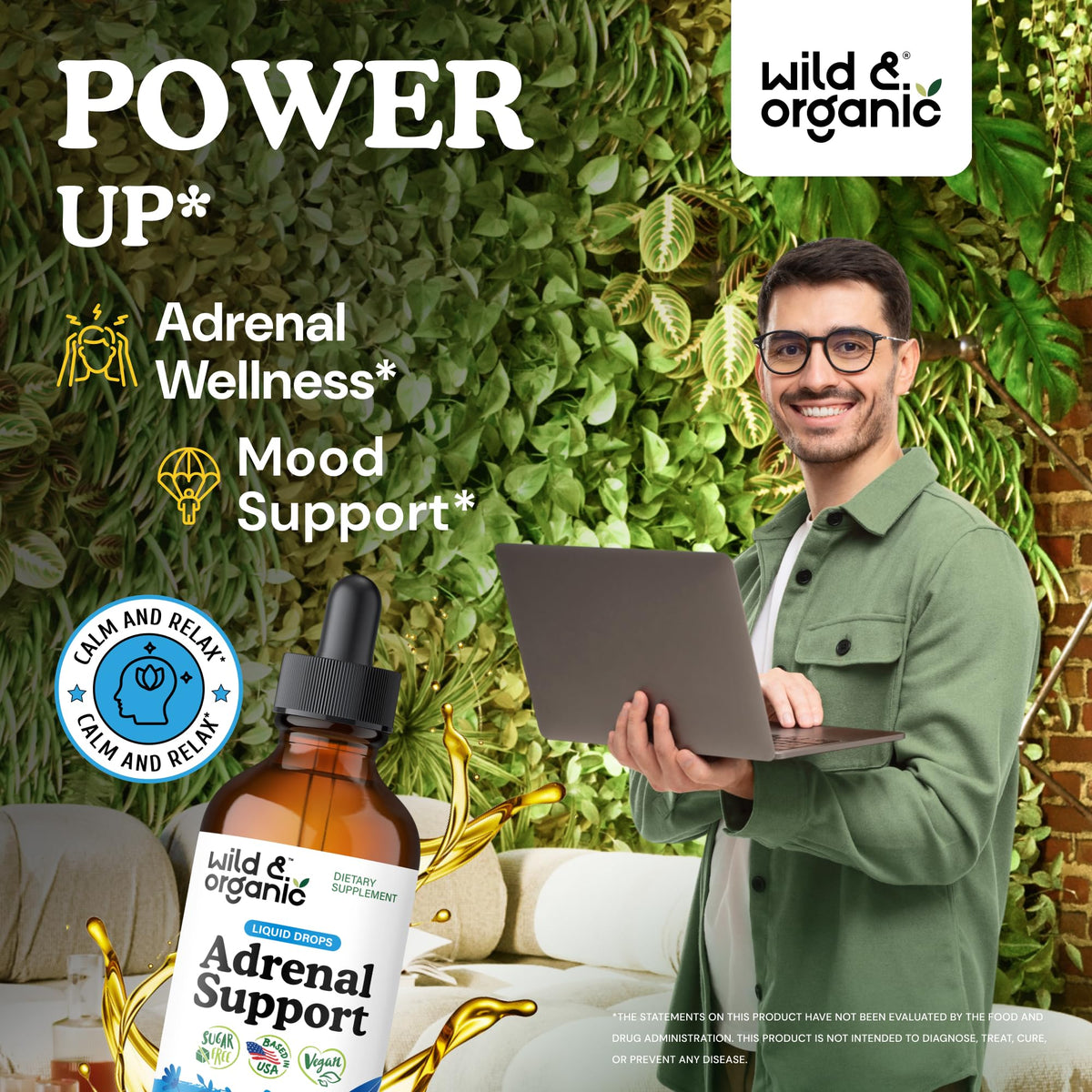 Gouttes de soutien surrénalien Wild & Organic avec étiquette