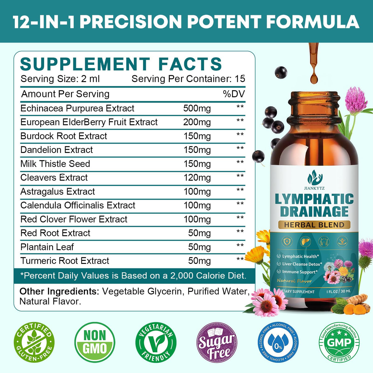 Gouttes de soutien système lymphatique JIANKYTZ avec ingrédients naturels