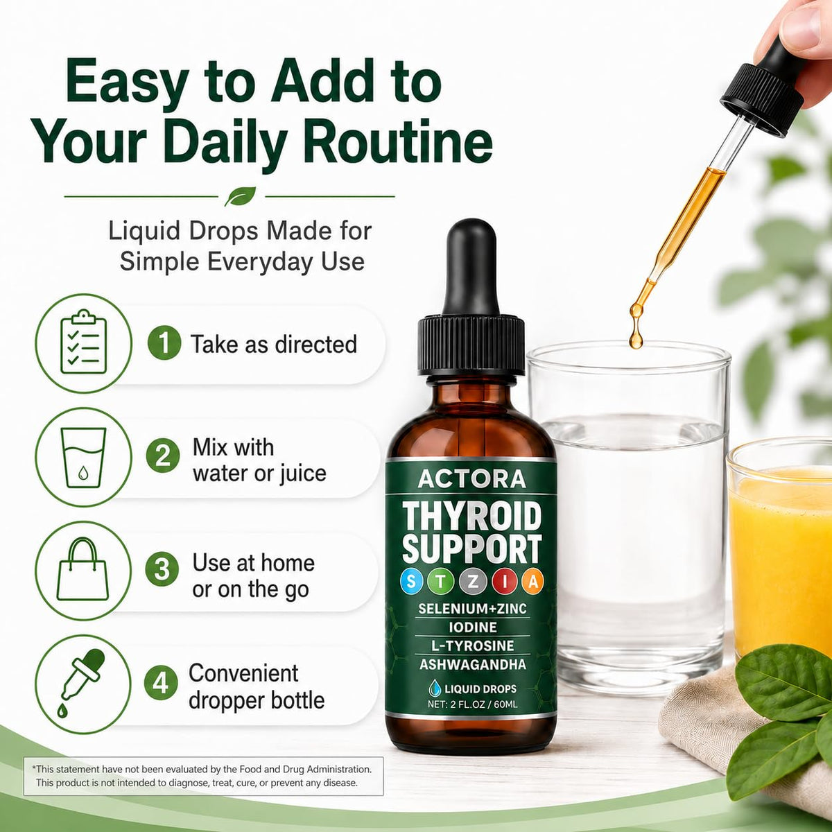 Gouttes de soutien thyroïdien actora 2 fl oz avec verre d'eau