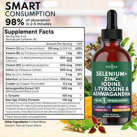 Gouttes de soutien thyroïdien NEW AGE 240 ml, étiquette en gros plan