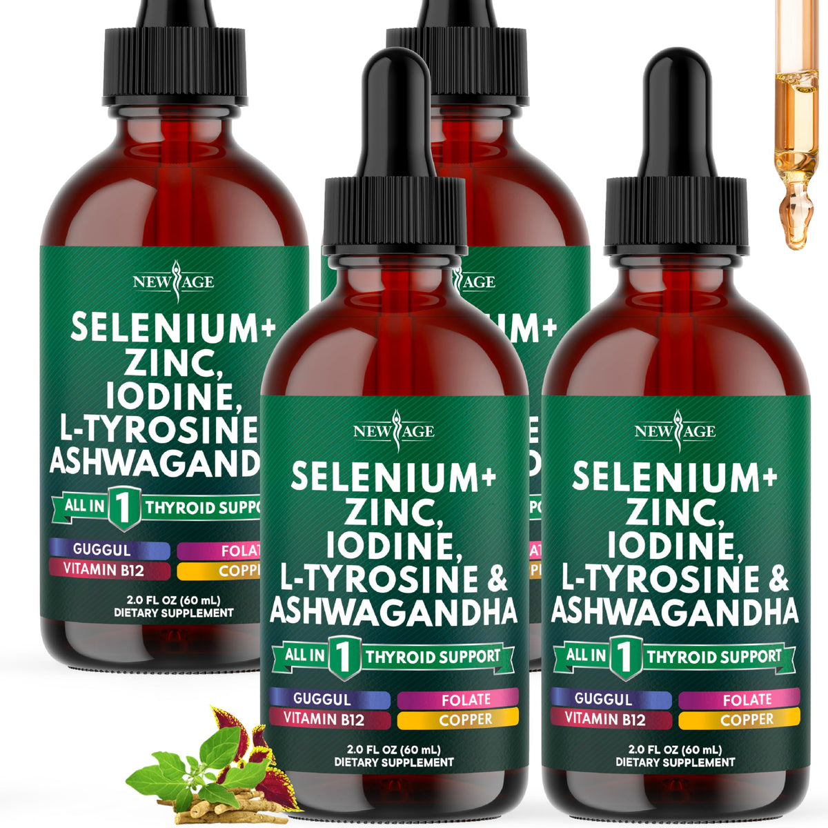 Gouttes de soutien thyroïdien NEW AGE 240 ml, flacon avant