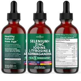 Gouttes de soutien thyroïdien NEW AGE 240 ml, flacon dans un environnement naturel