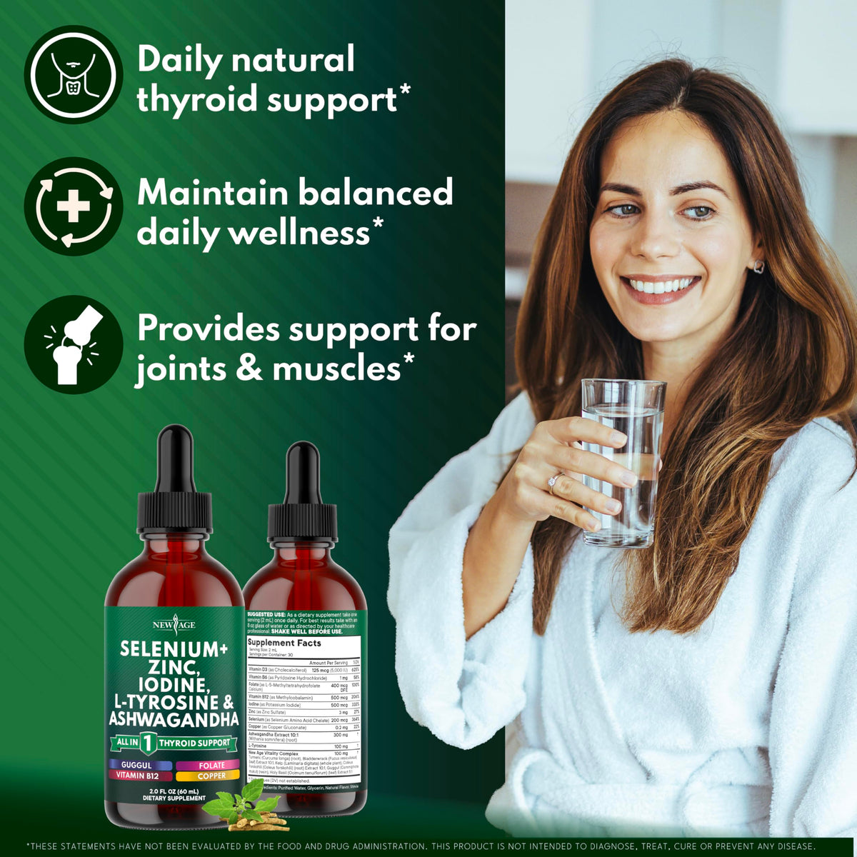 Gouttes de soutien thyroïdien NEW AGE 4 oz côté