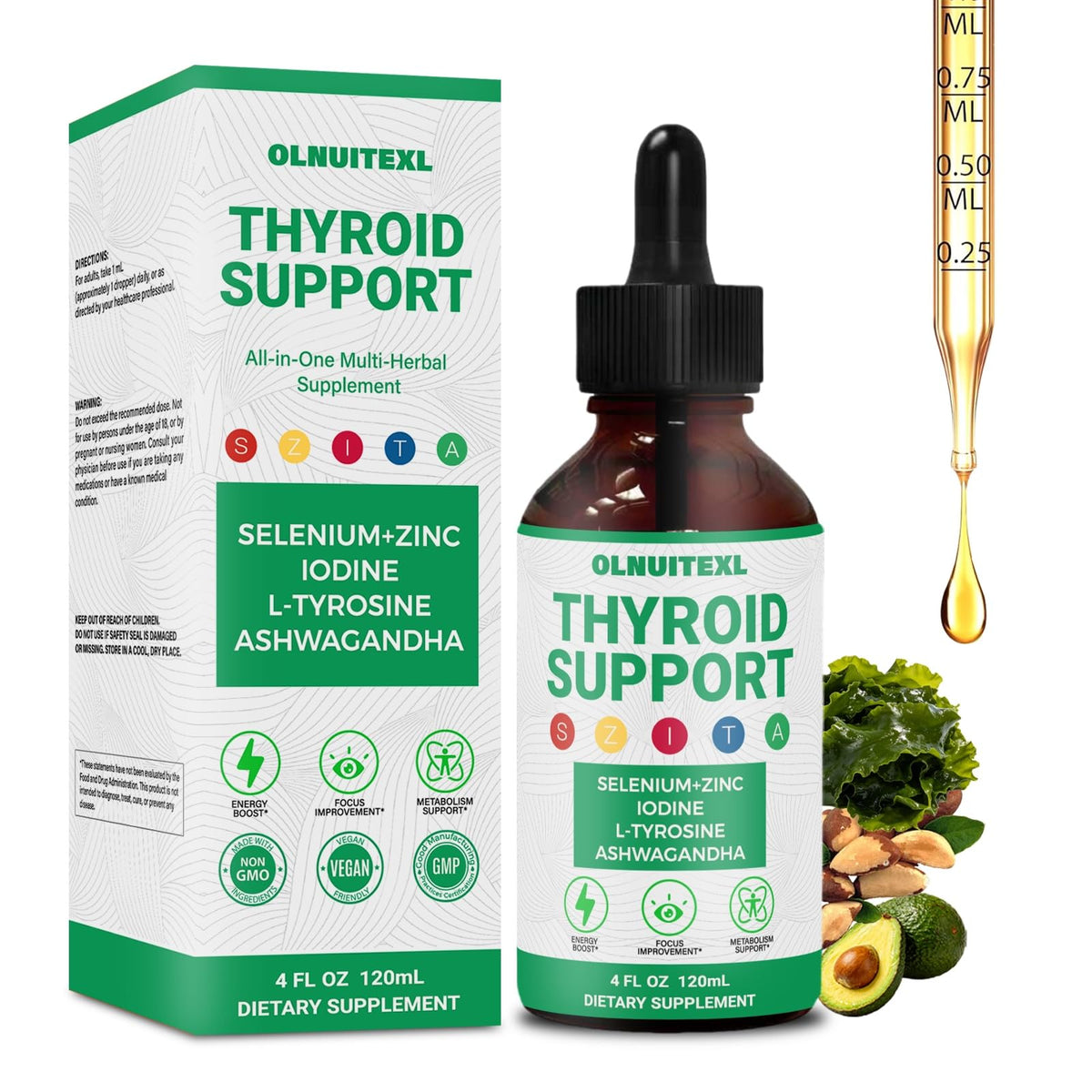 Gouttes de soutien thyroïdien OLNUITEXL 120 ML vue de face