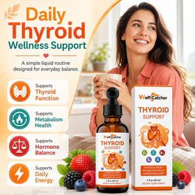 Gouttes de Soutien Thyroïdien Wellcatcher dans un verre d'eau