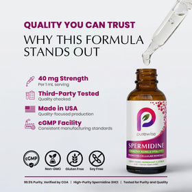 Gouttes de spermidine PureWise avec verre d'eau