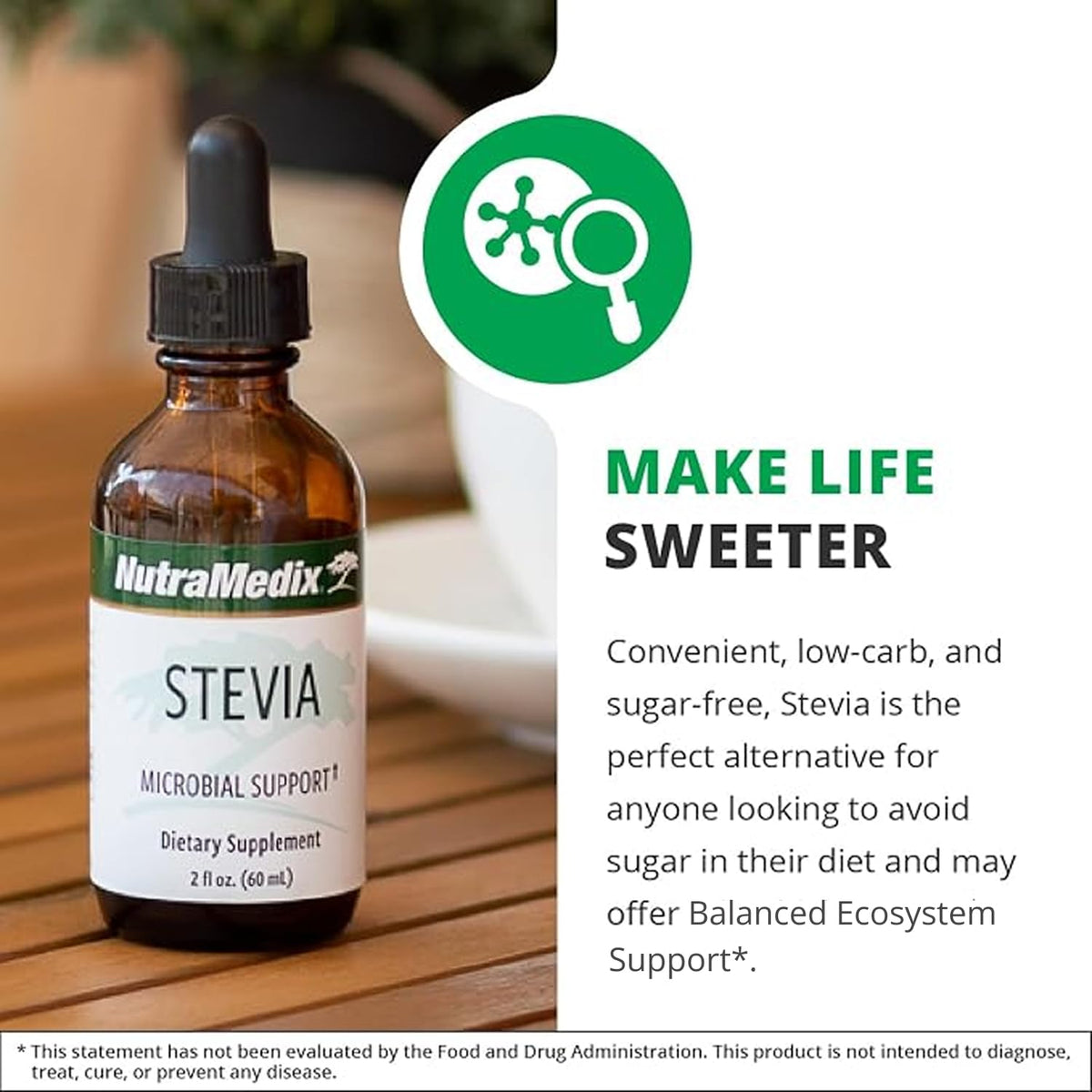 Gouttes de Stevia NutraMedix avec des feuilles de stevia