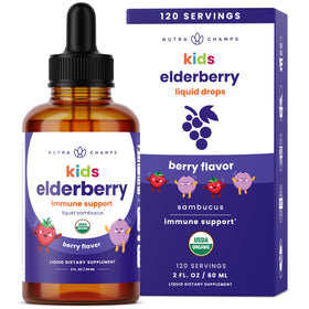 Gouttes de Sureau Noir Bio NutraChamps pour Enfants bouteille vue de face