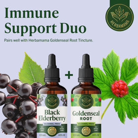 Gouttes de sureau noir HERBAMAMA avec ingrédients visibles