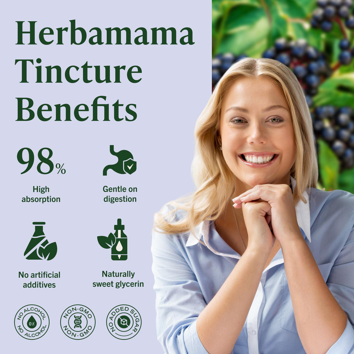 Gouttes de sureau noir HERBAMAMA sur une table en bois