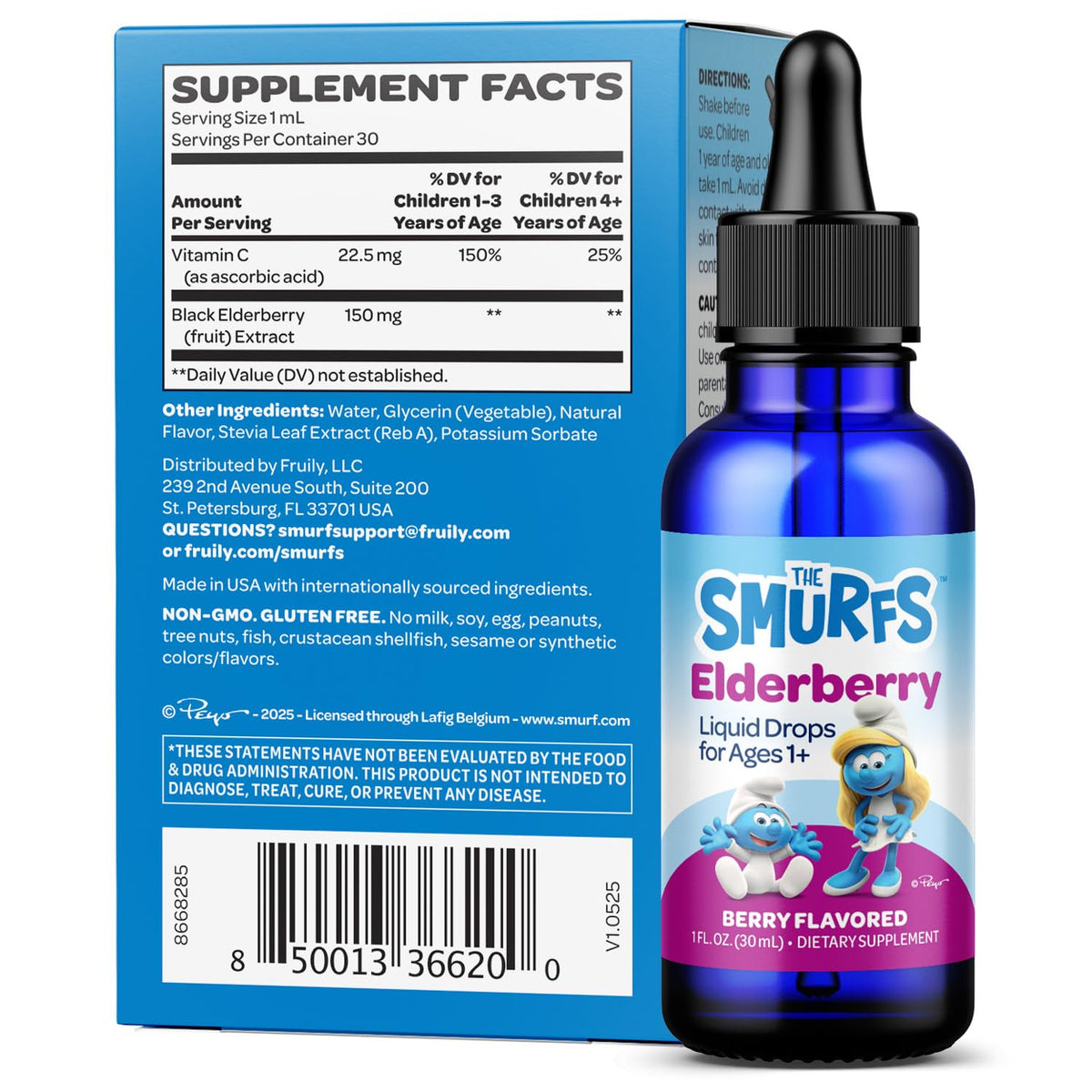 Gouttes de sureau VITABURST avec étiquette et dosage de 1 mL