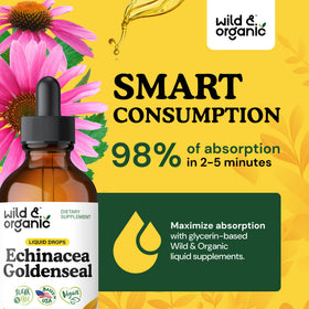 Gouttes de teinture d'échinacée et oranger Wild & Organic dans un verre