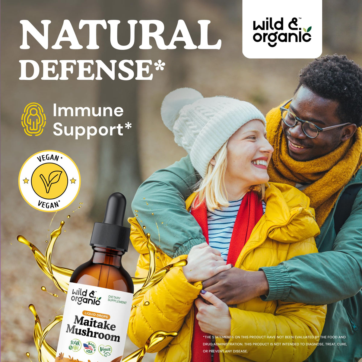 Gouttes de teinture de champignon maitake Wild & Organic dans une cuillère
