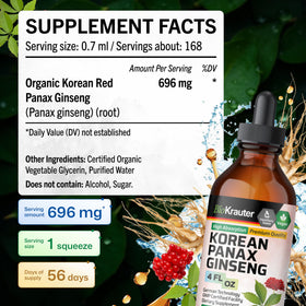 Gouttes de Teinture de Ginseng Panax Rouge BIO KRAUTER dans un verre d'eau