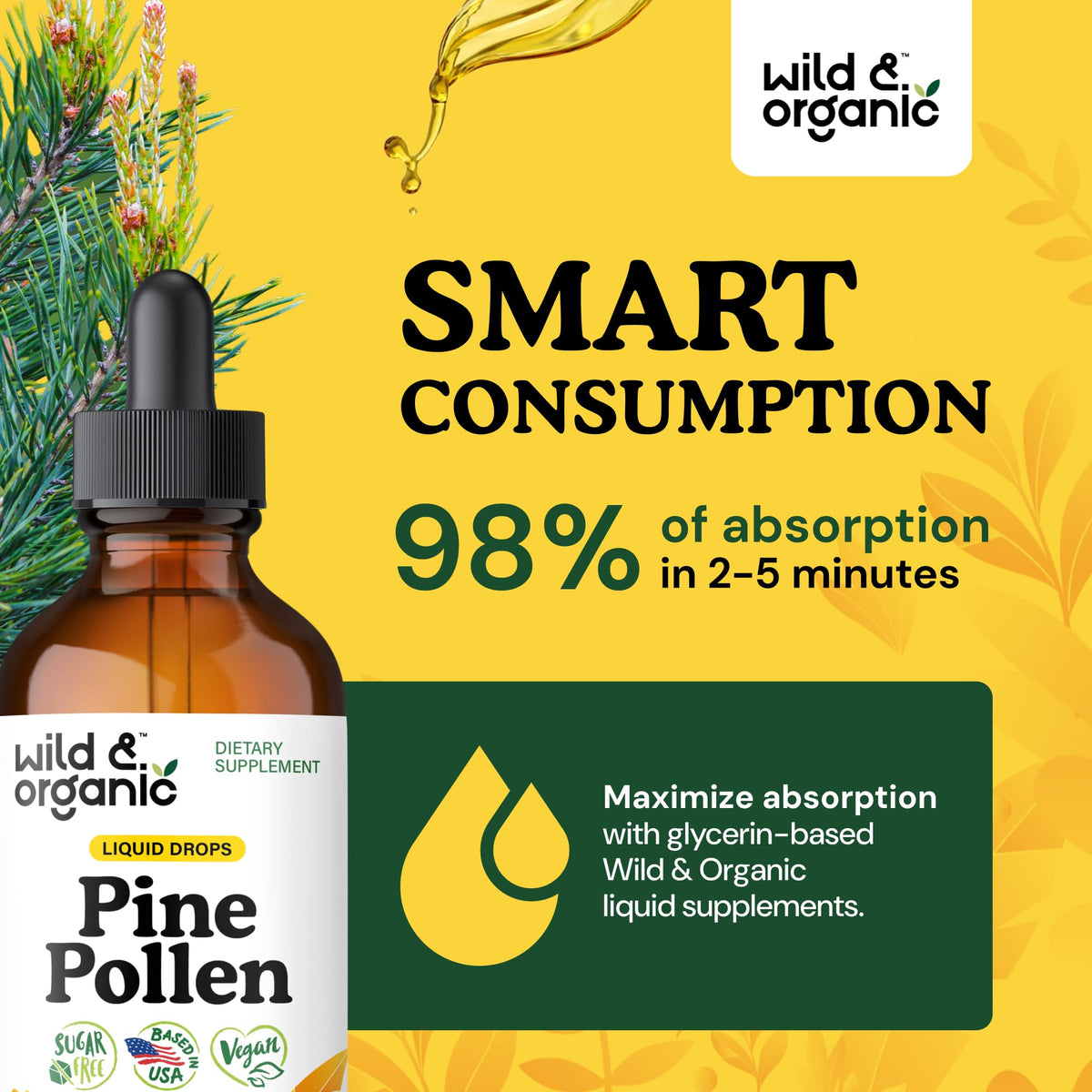 Gouttes de Teinture de Pollen de Pin Wild & Organic dans une cuillère