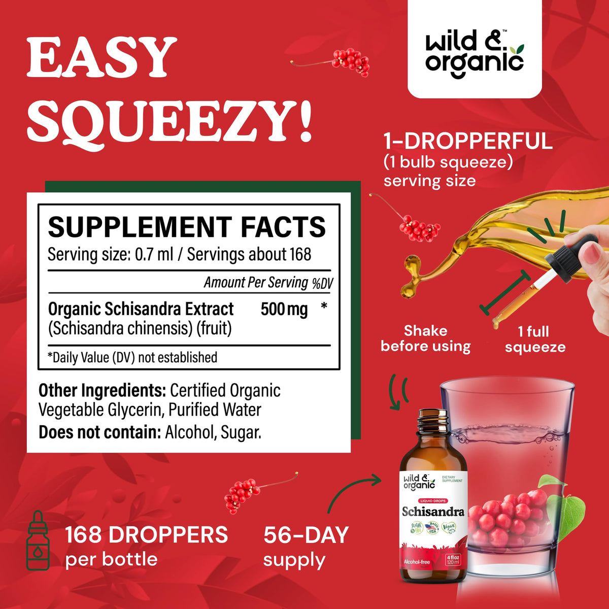 Gouttes de teinture de schisandra Wild & Organic dans une cuillère