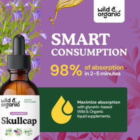 Gouttes de teinture de scutellaire Wild & Organic dans une cuillère