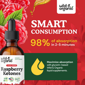 Gouttes de tincture de cétones de framboise Wild & Organic sur une cuillère