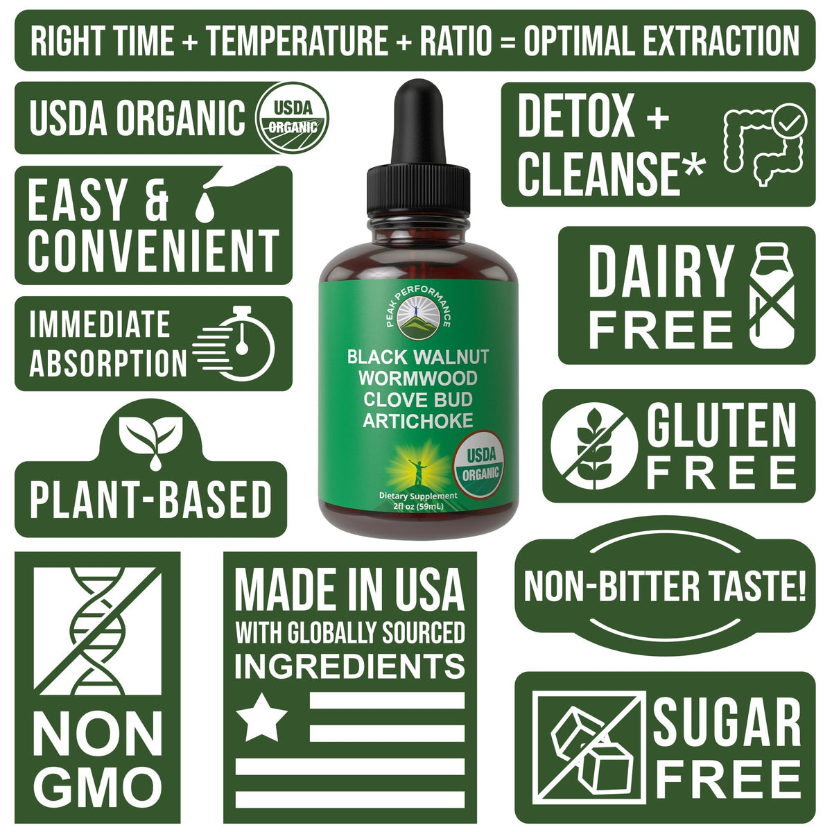 Gouttes de vermouth noir bio Peak Performance avec des herbes