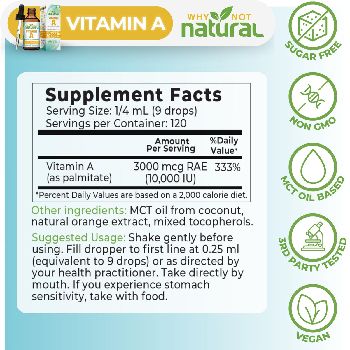 Gouttes de Vitamine A 10000 UI Why Not Natural avec huile MCT