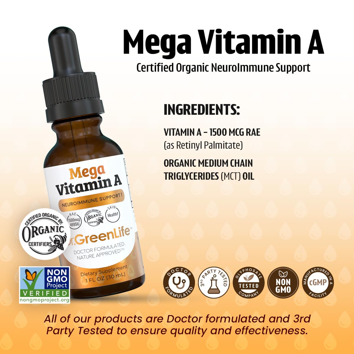Gouttes de vitamine A Dr. Green Mom avec pipette