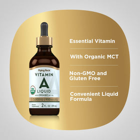 Gouttes de vitamine A liquide Piping Rock sur table en bois
