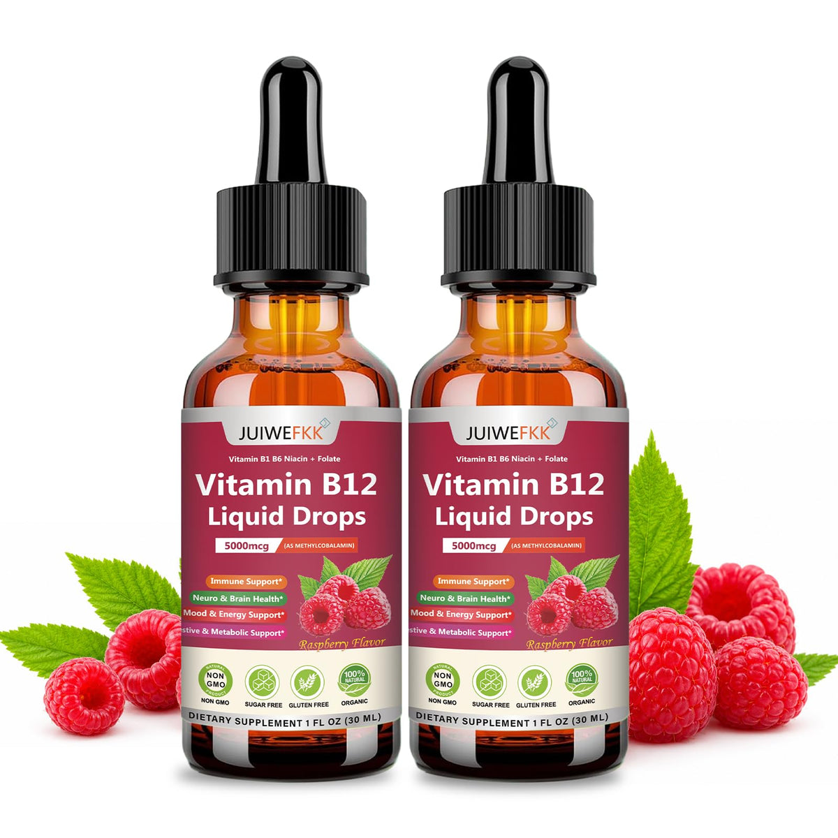 Gouttes de vitamine B12 JUIWEFKK 5000 mcg vue avant avec étiquette