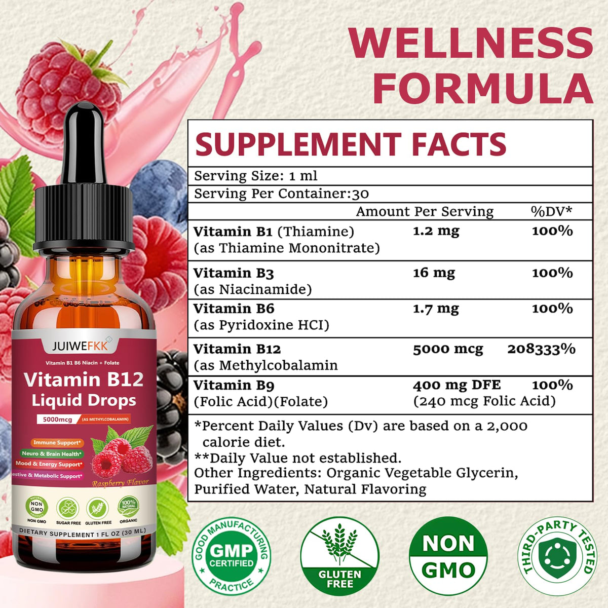 Gouttes de vitamine B12 JUIWEFKK mises en scène dans un style de vie sain
