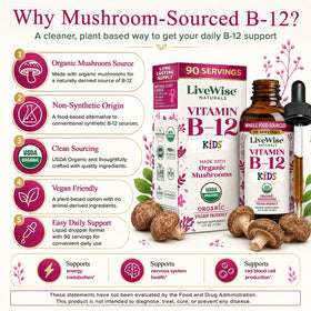 Gouttes de Vitamine B12 liquides pour enfants, dosage de 2,5 mcg par goutte
