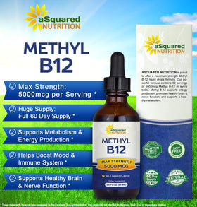 Gouttes de vitamine B12 Methylcobalamine 5000 MCG d'aSquared Nutrition, étiquette détaillée