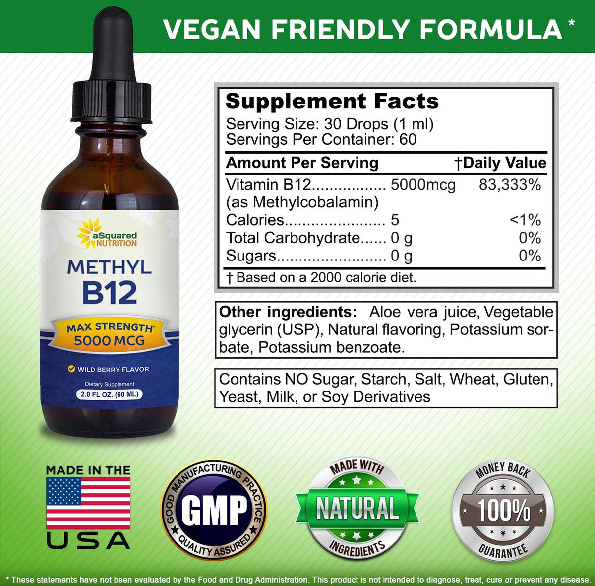 Gouttes de vitamine B12 Methylcobalamine d'aSquared Nutrition avec une cuillère doseuse