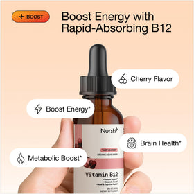 Gouttes de vitamine B12 Nursh+ avec une cuillère doseuse