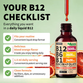 Gouttes de vitamine B12 NUSAVA avec ingrédients mentionnés