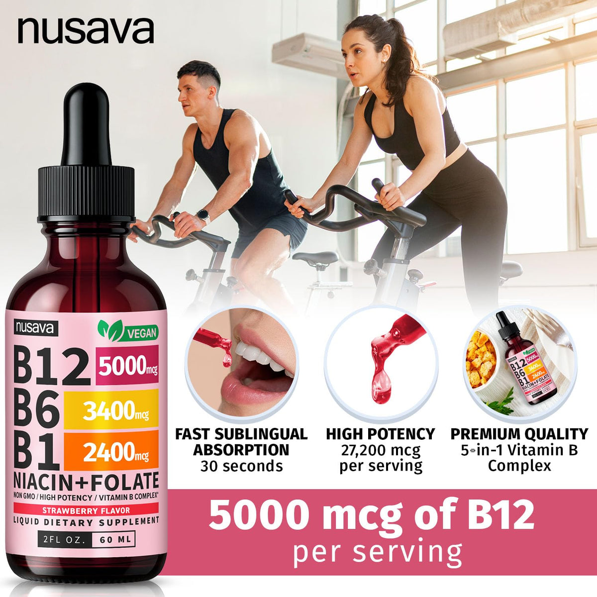 Gouttes de vitamine B12 NUSAVA avec une cuillère doseuse