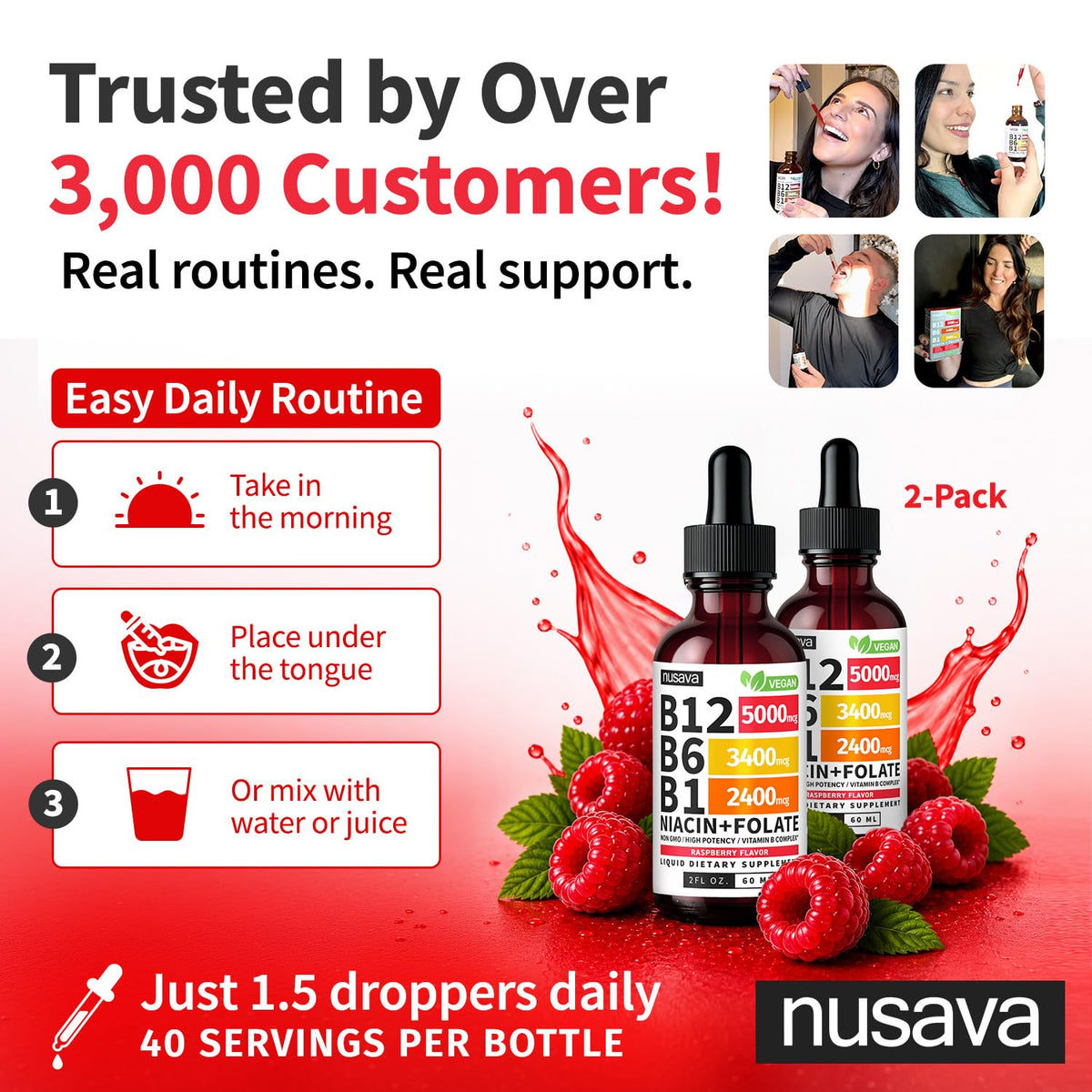 Gouttes de Vitamine B12 NUSAVA sous la langue