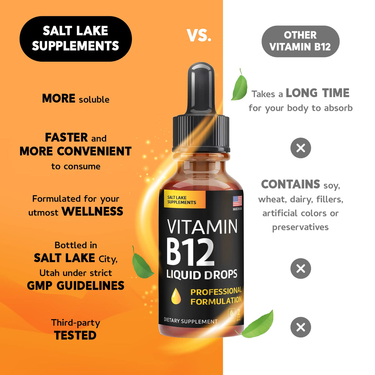 Gouttes de vitamine B12 vegan avec dosage indiqué