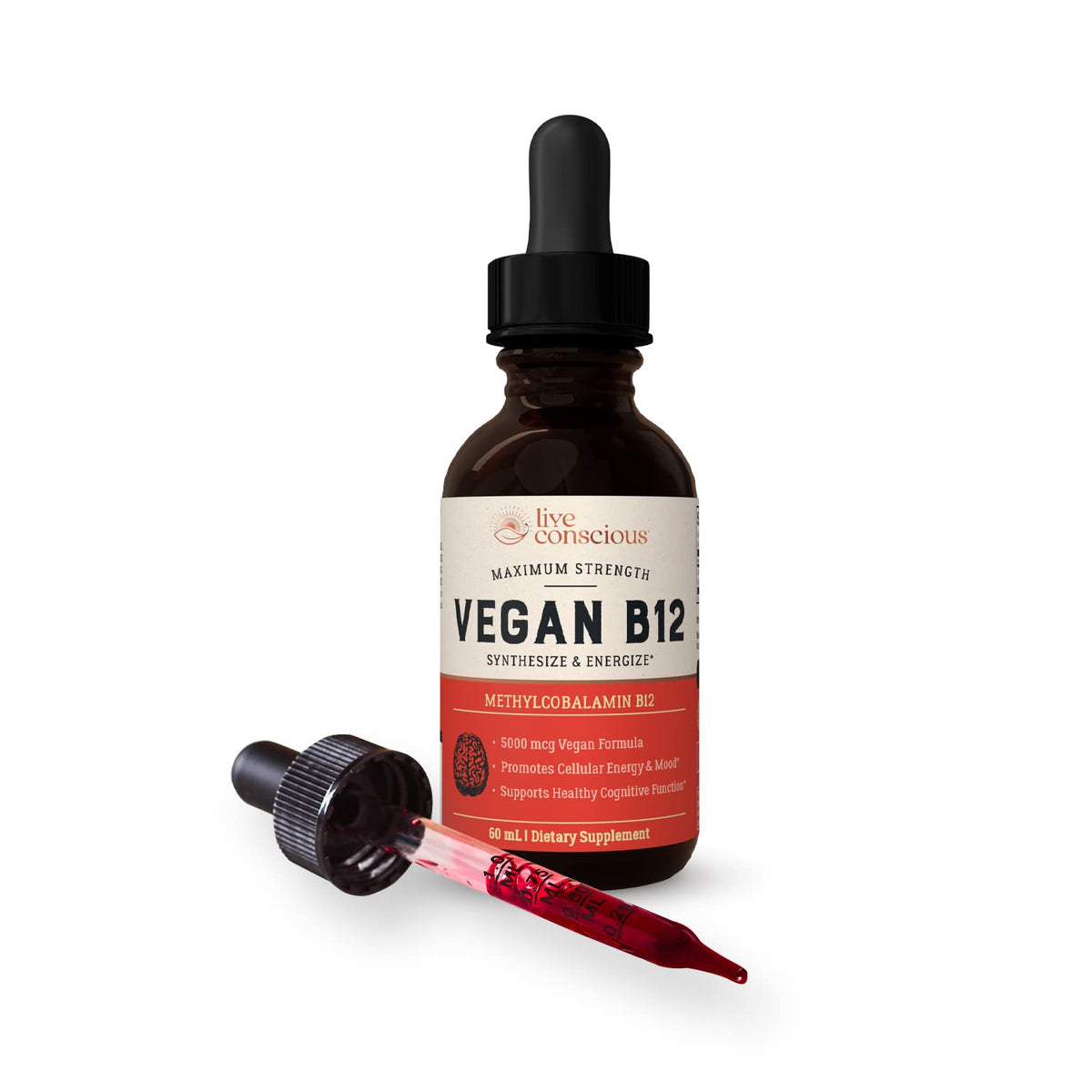 Gouttes de vitamine B12 végétaliennes Live Conscious en usage