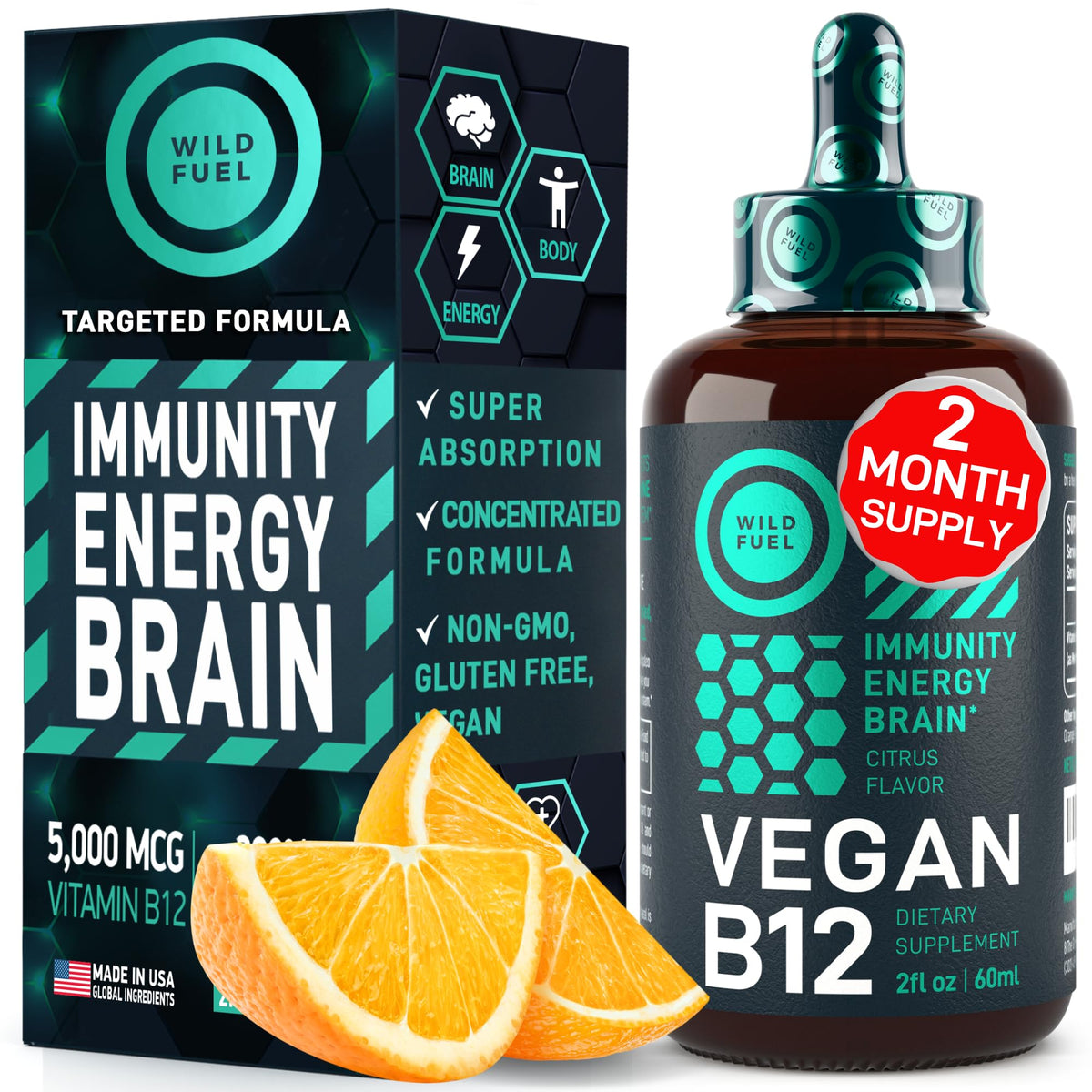 Gouttes de Vitamine B12 WILD FUEL 5000 mcg, flacon avant