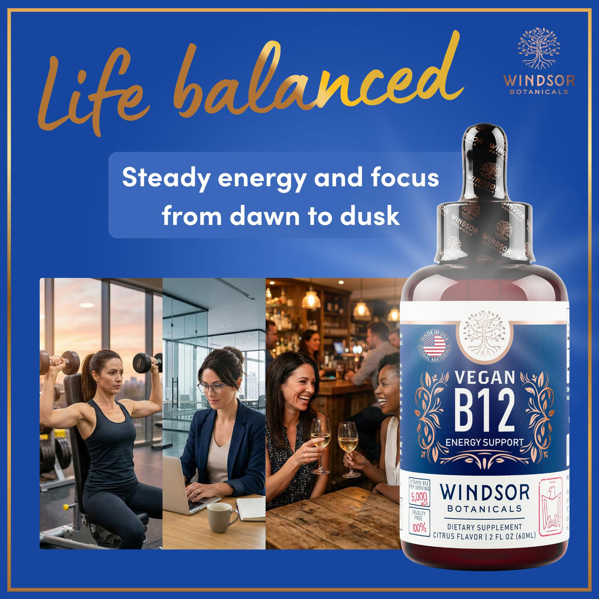 Gouttes de vitamine B12 WINDSOR BOTANICALS avec dosage