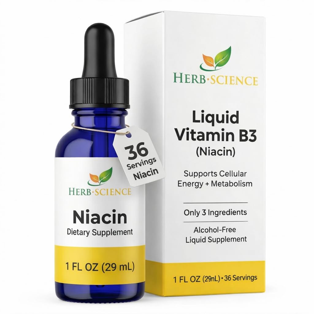 Gouttes de Vitamine B3 Herb-Science en flacon en verre cobalt de 30 ml