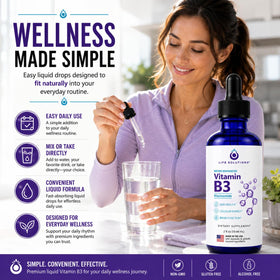 Gouttes de Vitamine B3 Niacinamide sur un fond neutre