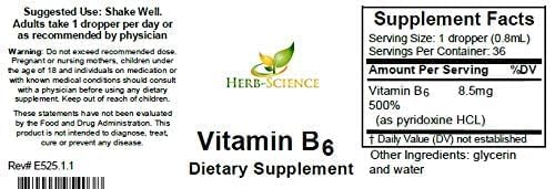 Gouttes de vitamine B6 Herb-Science versées dans une cuillère