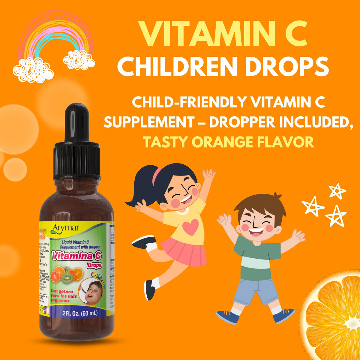 Gouttes de vitamine C Arymar avec compte-gouttes en action