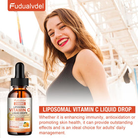 Gouttes de vitamine C Fudualvdel avec des ingrédients en arrière-plan