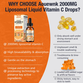 Gouttes de vitamine C liquide Aouewnk 2000mg avec ingrédients