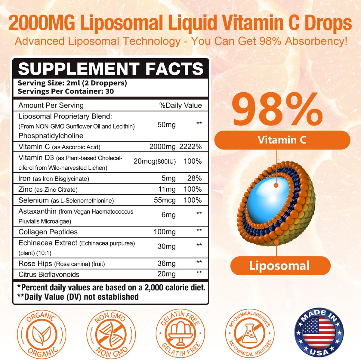 Gouttes de vitamine C liquide Aouewnk 2000mg flacon arrière