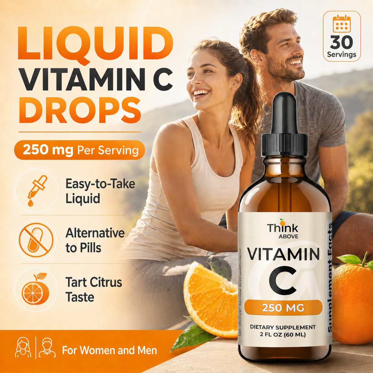 Gouttes de Vitamine C Think Above avec pipette en action