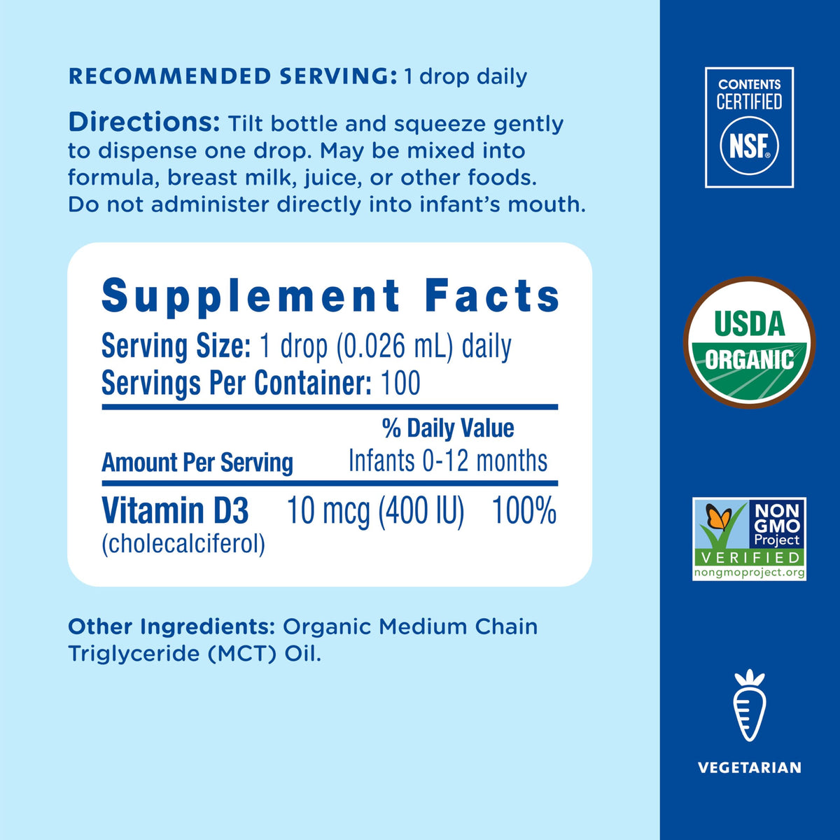 Gouttes de Vitamine D Bio Mommy's Bliss avec étiquette bio