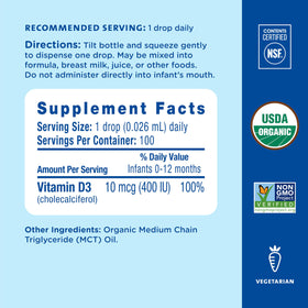 Gouttes de Vitamine D Bio Mommy's Bliss avec étiquette bio