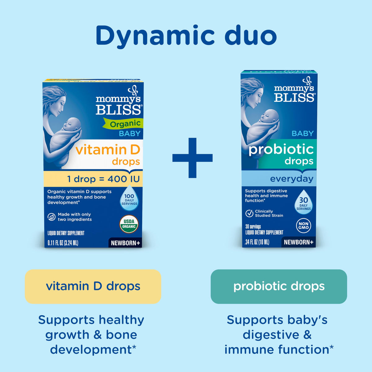 Gouttes de Vitamine D Bio Mommy's Bliss ensemble de deux flacons